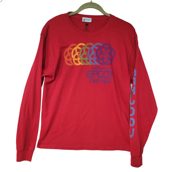 Disney Parks Authentic Apparel Epcot T-Shirt Long Sleeves Red Size Medium - Picture 1 of 4